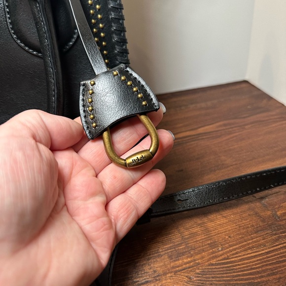 Lauren Ralph Lauren Millbrook Whipstitch Black Leather Medium Satchel Bag Purse - Picture 3 of 13